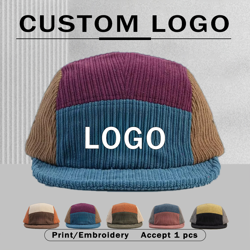 Corduroy Cap 5 Panel - Heren Dames Color Block Corduroy 5-panel